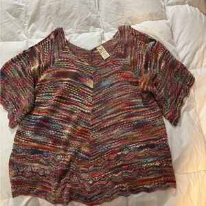 Faded Glory Multicolor Knit Short-Sleeve Top